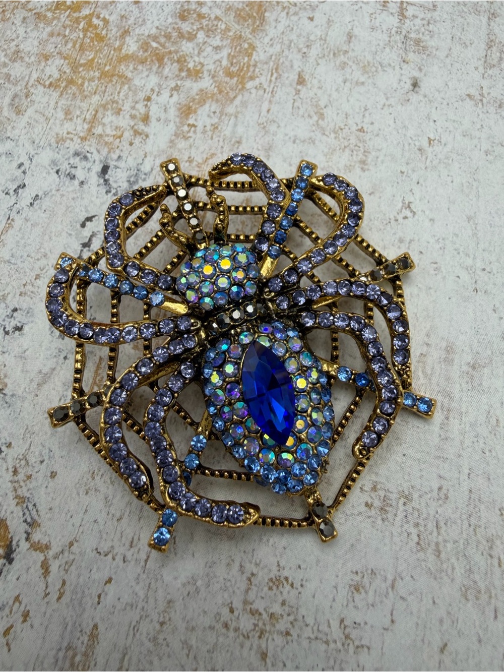 Halloween Blue Crystal Spider Brooch